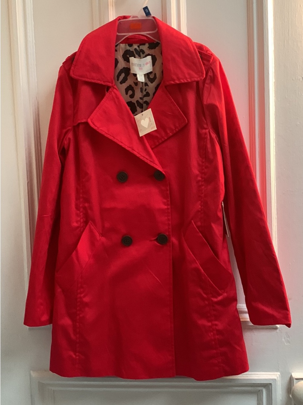 Forever 21 Red Double-Breasted Trench Coat